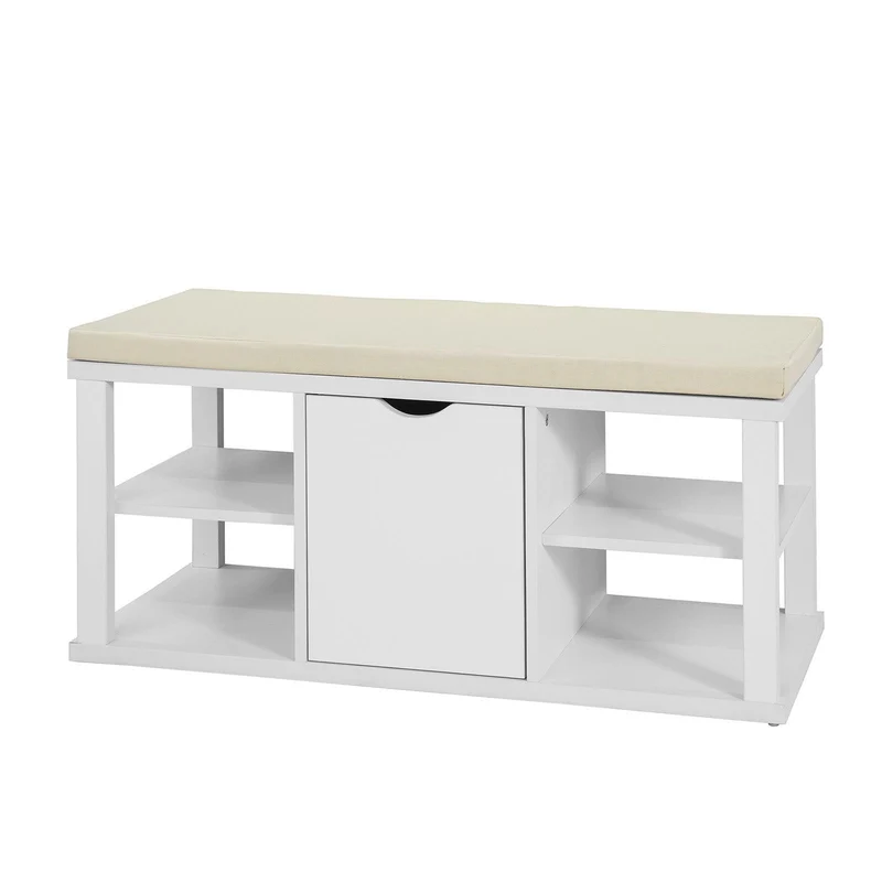SoBuy FSR52-W Meuble à Chaussures Banc de Rangement Étagère avec coussin rembourré