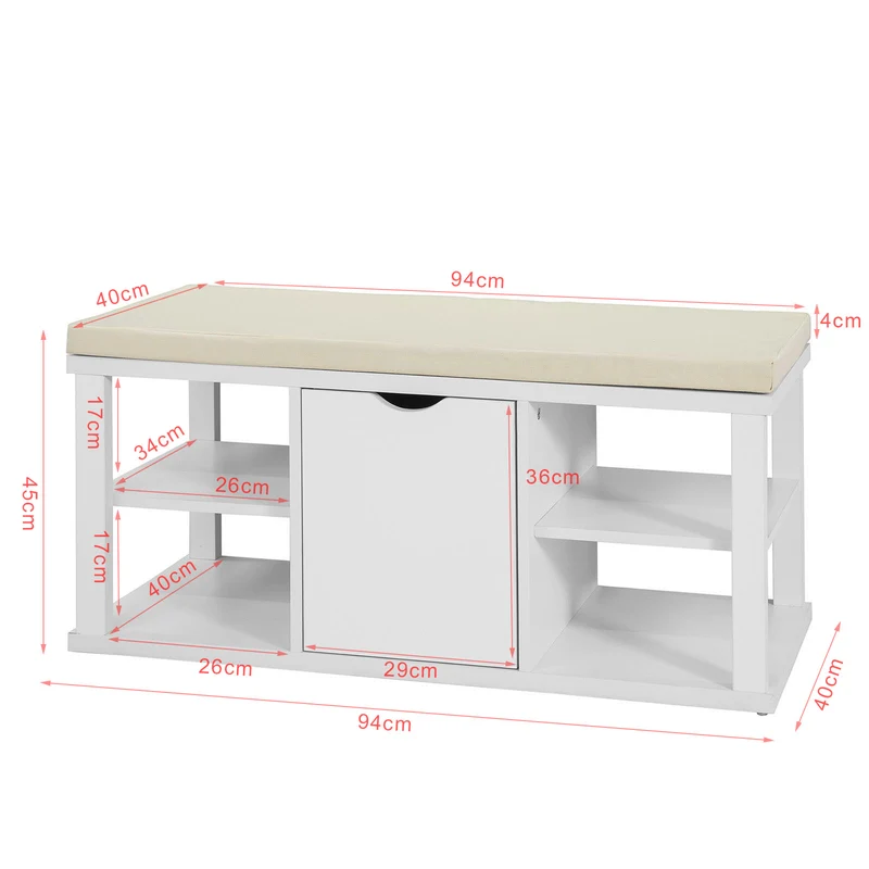 SoBuy FSR52-W Meuble à Chaussures Banc de Rangement Étagère avec coussin rembourré