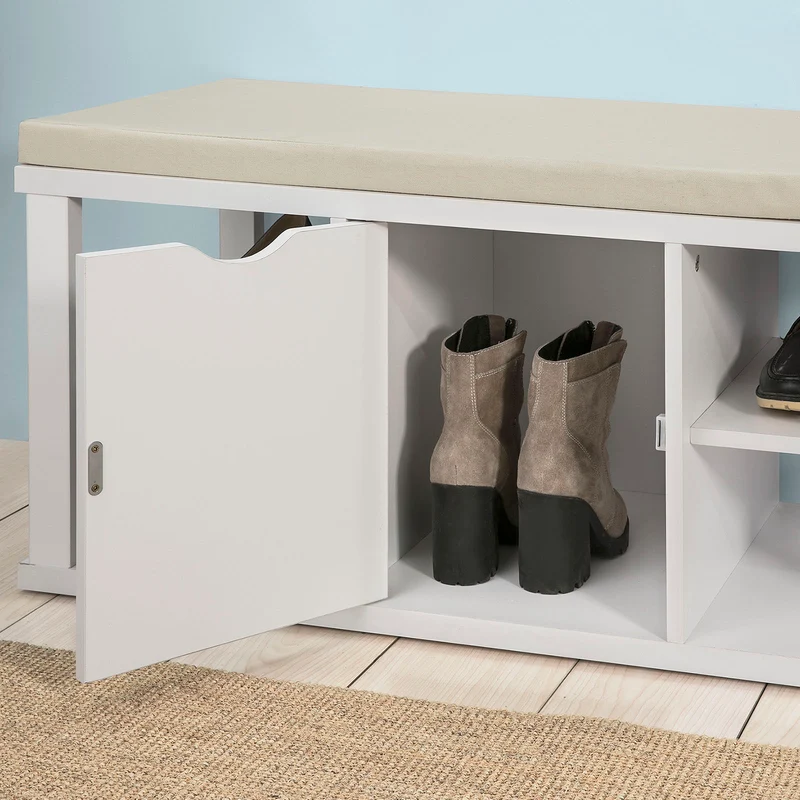 SoBuy FSR52-W Meuble à Chaussures Banc de Rangement Étagère avec coussin rembourré