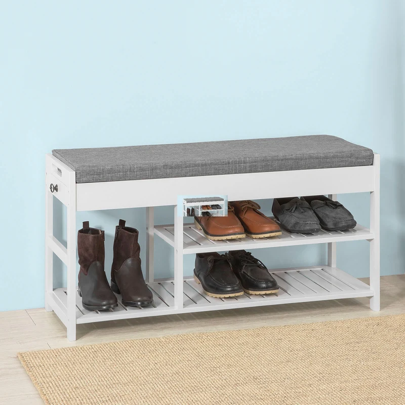 SoBuy FSR47-W Banc à Chaussures avec Assise et tiroirs, Rangement Chaussure