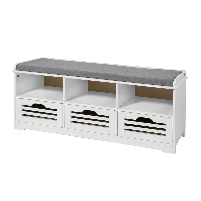 SoBuy FSR36-W Banc à Chaussures avec Coussin Rembourré et Rangement, Meuble d'Entrée – 105x35x43 cm, Blanc