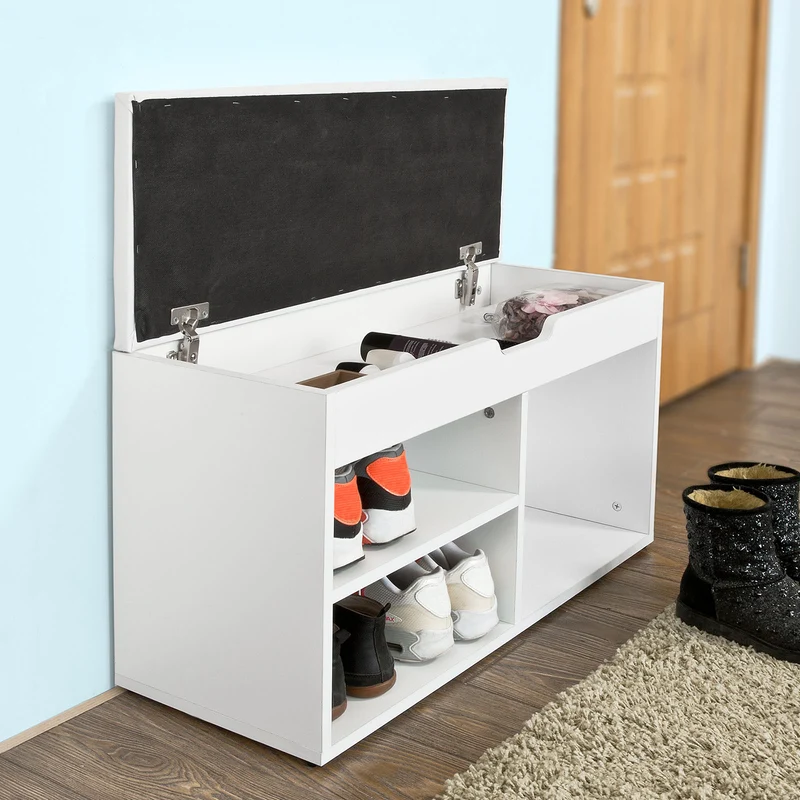 SoBuy FSR27-W Banc à Chaussures avec Coussin Rembourré et Rangement pour Bottes, Meuble d'Entrée – 80x30x47 cm, Blanc