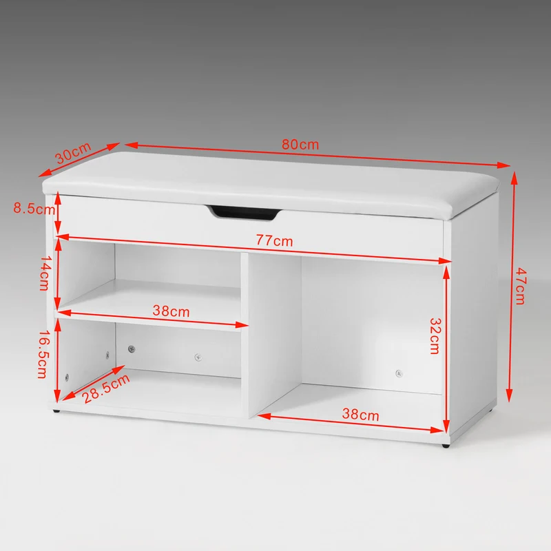 SoBuy FSR27-W Banc à Chaussures avec Coussin Rembourré et Rangement pour Bottes, Meuble d'Entrée – 80x30x47 cm, Blanc
