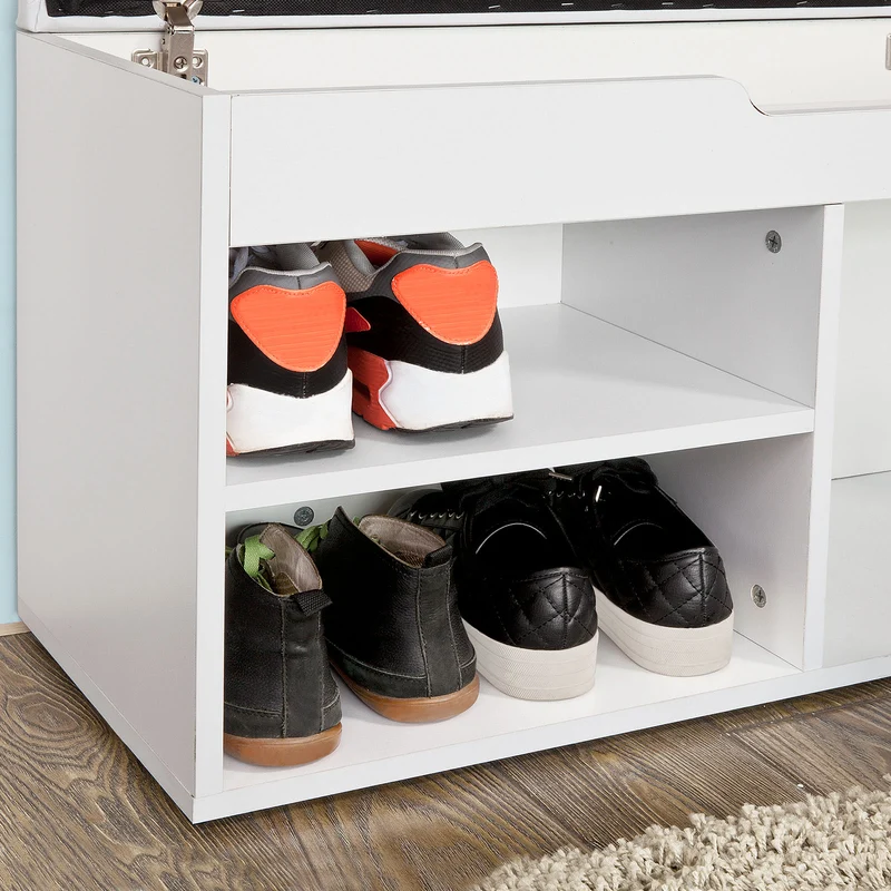SoBuy FSR27-W Banc à Chaussures avec Coussin Rembourré et Rangement pour Bottes, Meuble d'Entrée – 80x30x47 cm, Blanc