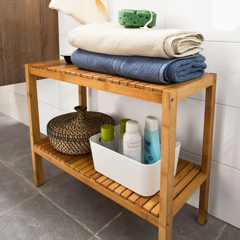 SoBuy FSR14-N Étagère salle de bain 100% en bambou naturel, Rangement chaussures / salle de bain
