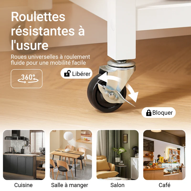 SoBuy FKW62-II-WN Desserte Cuisine avec Roulettes, 2 Tiroirs et 1 Porte, Mobile, pour Cuisine et Salle à Manger, Pratique – L87×P48×H89 cm, Blanc et Naturel