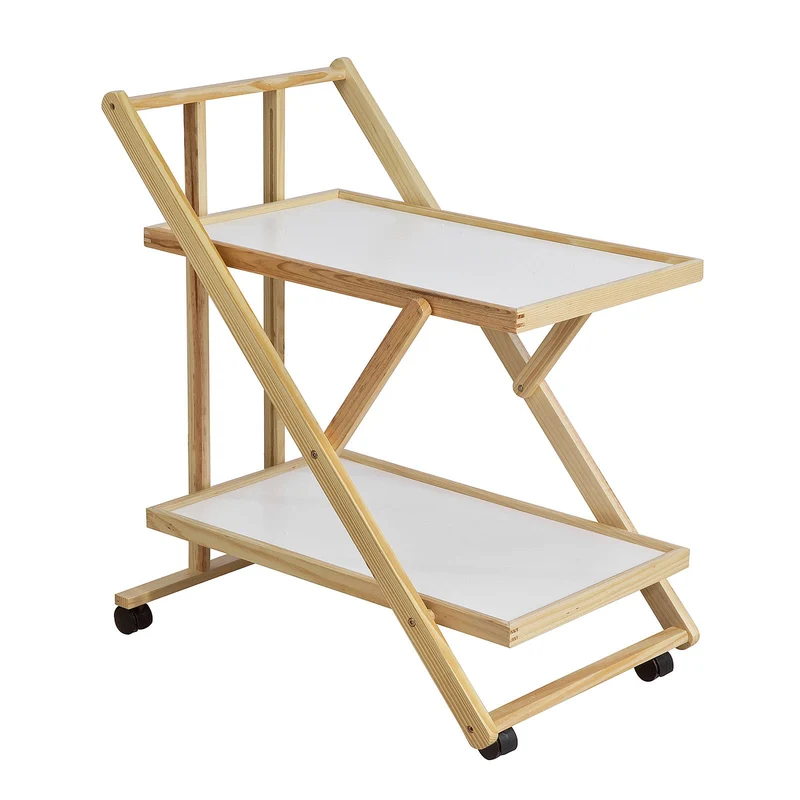 SoBuy FKW52-WN Chariot de service pliable sur roulettes 2 tablettes Desserte de cuisine roulante
