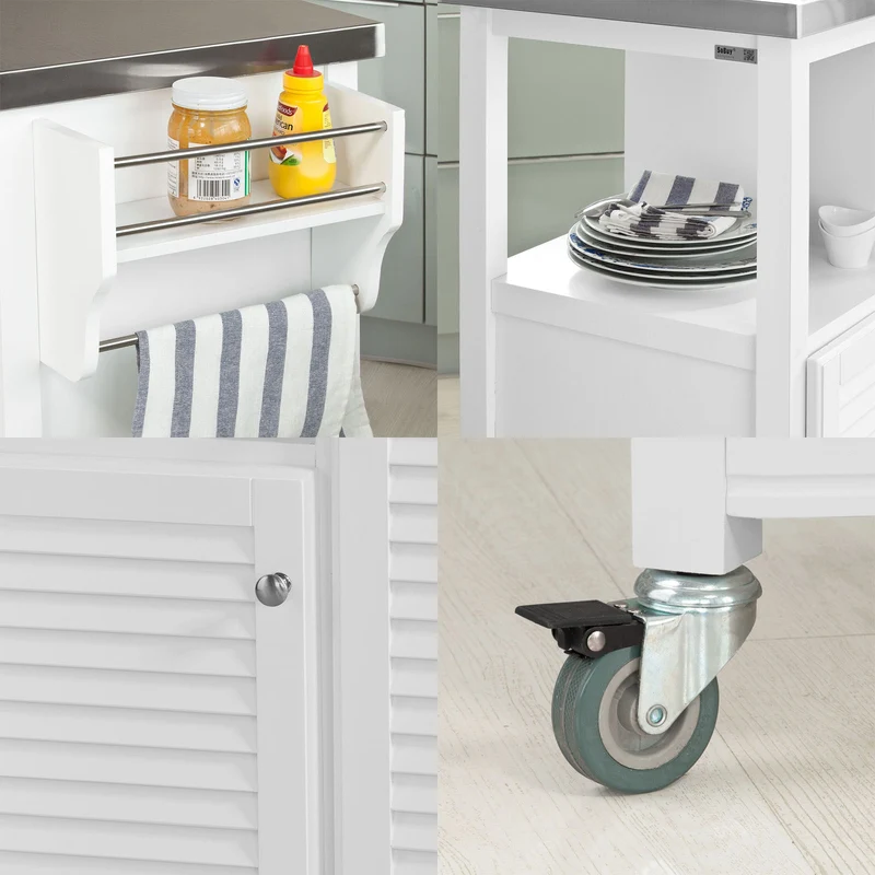 SoBuy FKW37-W Desserte sur roulettes avec Plan de Travail Résistant aux Empreintes