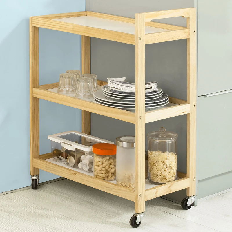 SoBuy FKW34-WN Chariot de service 3 tablettes Desserte de cuisine sur roulettes