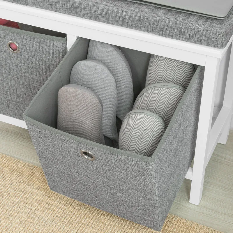 SoBuy FSR81-HG Banc à Chaussures avec Coussin Rembourré et 2 Paniers de Rangement pour Entrée – 70x30x50 cm, Gris