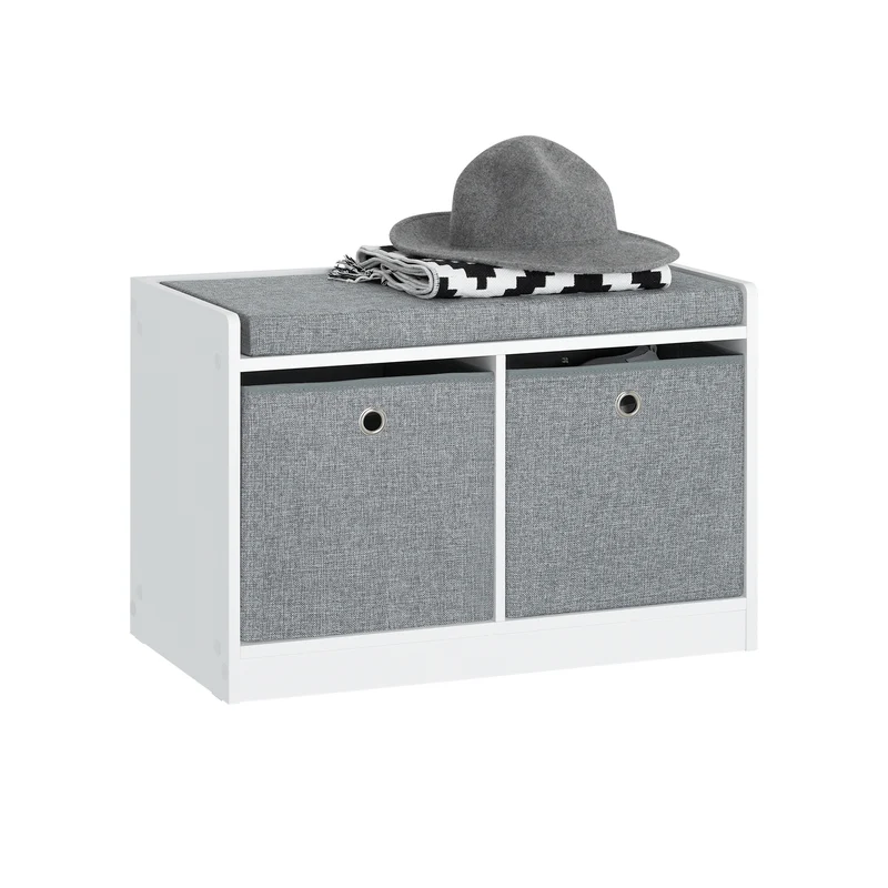 SoBuy FSR65-K-DG Banc à Chaussures avec Coussin Rembourré et 2 Paniers de Rangement pour Entrée – 68x32x45 cm, Gris Foncé