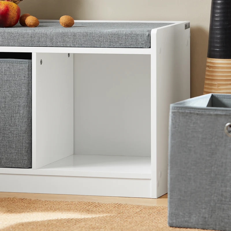 SoBuy FSR65-K-DG Banc à Chaussures avec Coussin Rembourré et 2 Paniers de Rangement pour Entrée – 68x32x45 cm, Gris Foncé
