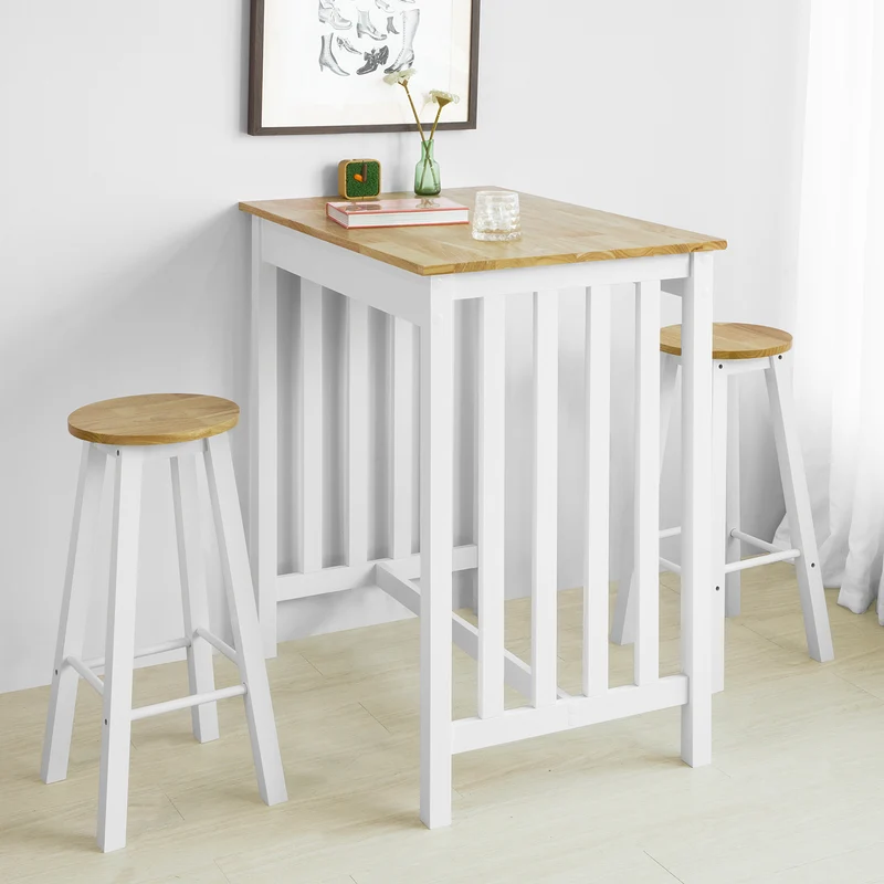 SoBuy FWT65-WN Set de Table + 2 Chaises Style de Bar Ensemble Table de Bar + 2 Tabourets de Bar