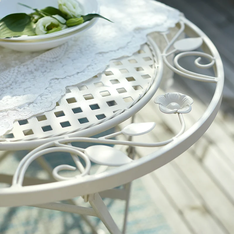 SoBuy OGT35-W 3pcs Salon de Jardin 2 Personnes, 2 Chaises de Jardin + 1 Table Bistrot Pliantes