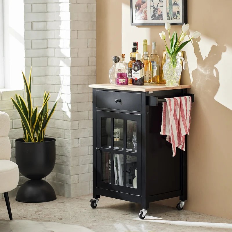 SoBuy FKW98-SCH Chariot de Service Desserte de Cuisine à roulettes Meuble de Rangement pour Cuisine et Salon L63xP46xH88cm - Noir