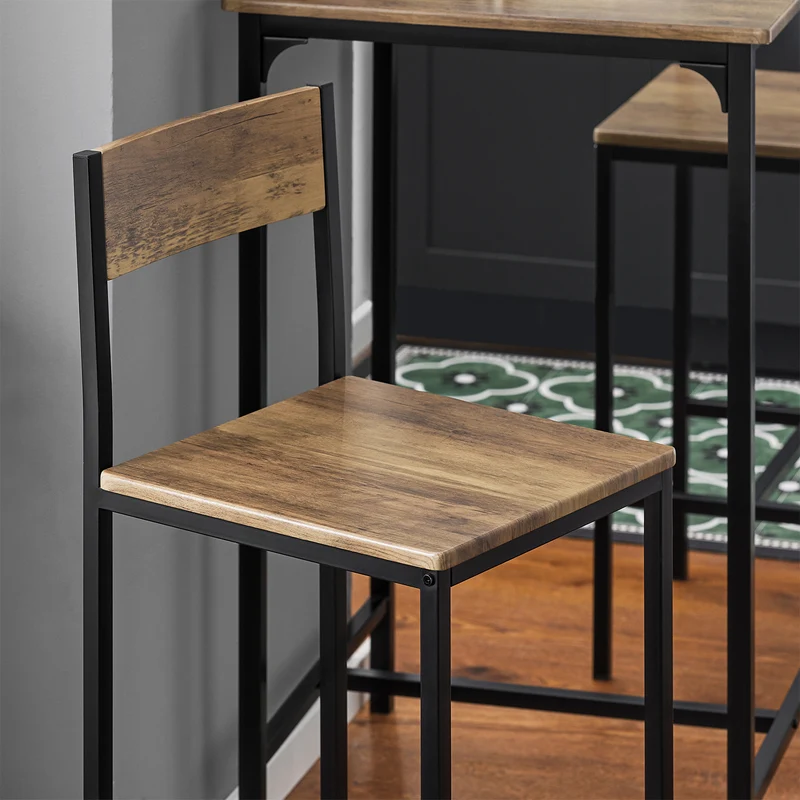 SoBuy OGT27-N Ensemble Table Haute avec 1 Table et 2 Tabourets, Format Gain de Place, pour Cuisine et Salle à Manger, Design Fonctionnel – MDF + Métal, Naturel