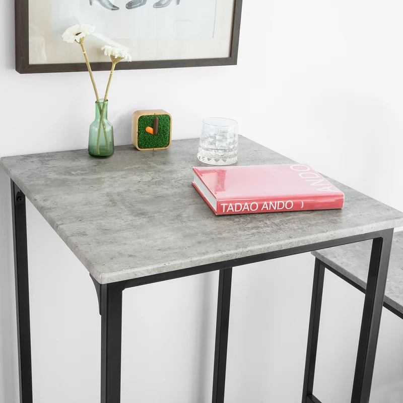 SoBuy OGT27-HG Ensemble Table Haute avec 1 Table et 2 Tabourets, Format Gain de Place, pour Cuisine et Salle à Manger, Design Fonctionnel – MDF + Métal, Gris