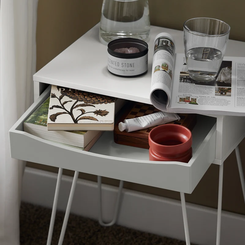 SoBuy FBT82-W Table de Chevet Table de Nuit avec 1 Tiroir, 4 Pieds
