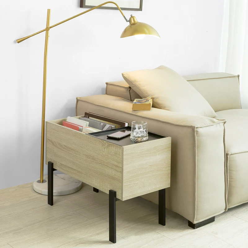 SoBuy FBT88-N Bout de Canapé Table Basse Table de Chevet Coffre avec 3 Compartiments