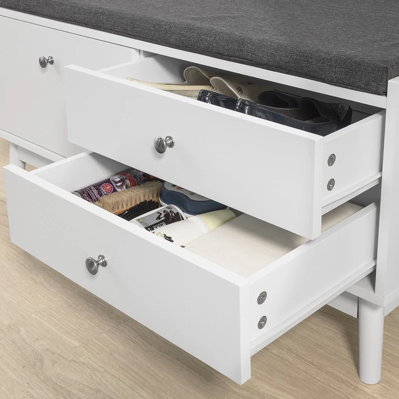 SoBuy FSR56-W Banc à Chaussures avec Coussin Rembourré et 3 Tiroirs pour Entrée Couloir – 100x40x49 cm, Blanc
