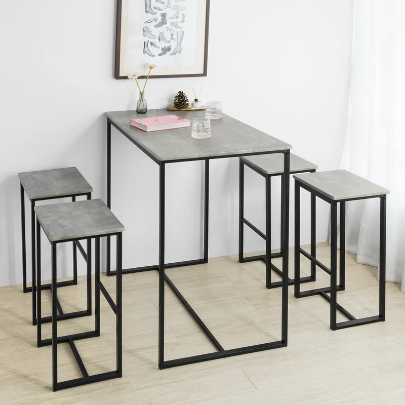 SoBuy OGT15-HG Set de 1 Table + 4 Tabourets Ensemble Table de Bar Bistrot