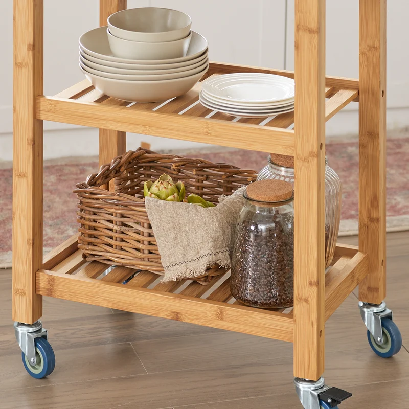 SoBuy FKW28-SCH Desserte Cuisine avec Roulettes et Étagère, Mobile, pour Cuisine et Salle à Manger, Rangement Optimisé, Pratique – L58×P40×H85 cm, Bambou, Noir