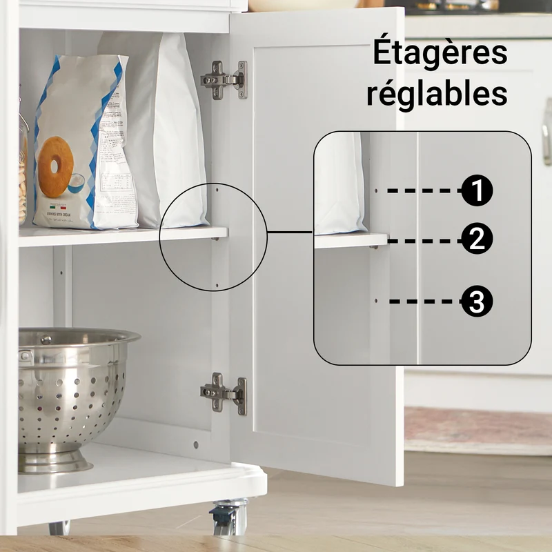 SoBuy FKW13-WN Desserte Cuisine avec Roulettes, Plateau en Bambou, 1 Tiroir et 2 Portes, Mobile, Rangement Optimisé – L66×P45×H91 cm, Bambou, Blanc et Naturel