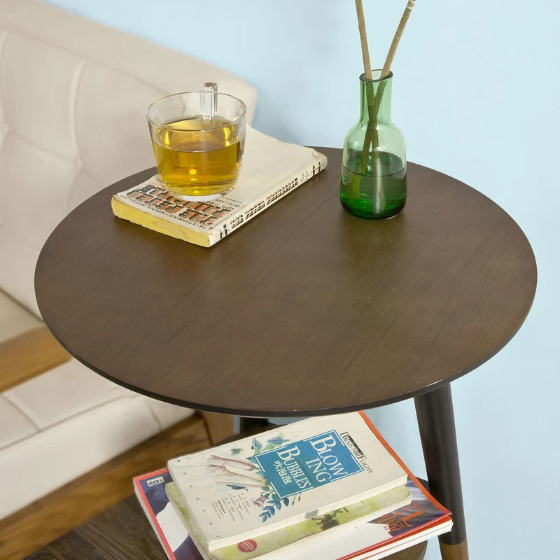 SoBuy FBT39-BR Table d'Appoint Design Table Basse Table café Ronde, 2 plateaux, 3 pieds