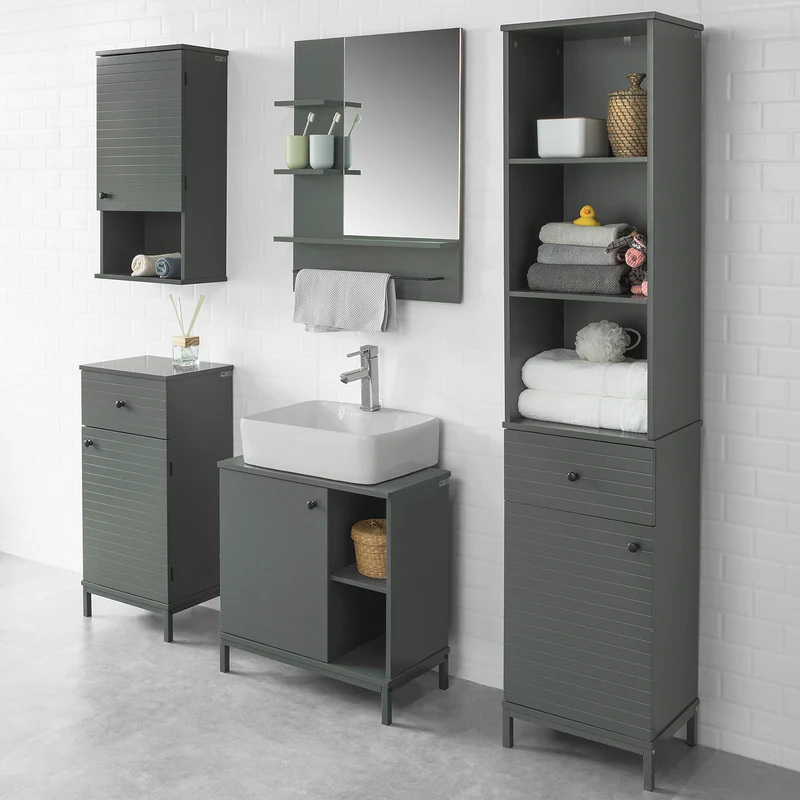 SoBuy BZR23-DG Miroir avec Porte-Serviettes Miroir Mural Miroir de Salle de Bain avec étagères