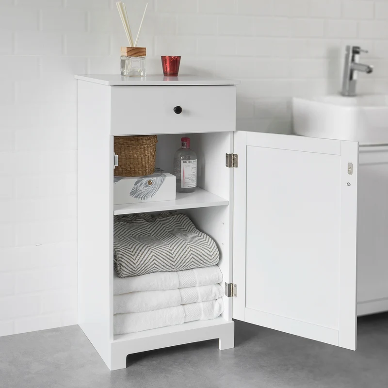 SoBuy BZR20-W Meuble Bas de Salle de Bain Armoire Toilette avec 1 tiroir et 1 Porte