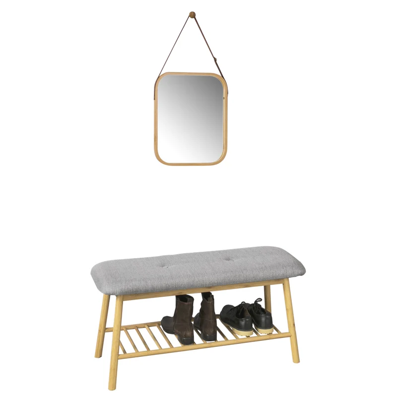 SoBuy BZR03-N Miroir Mural Bambou Miroir Salle de Bain avec Poignée et Crochet