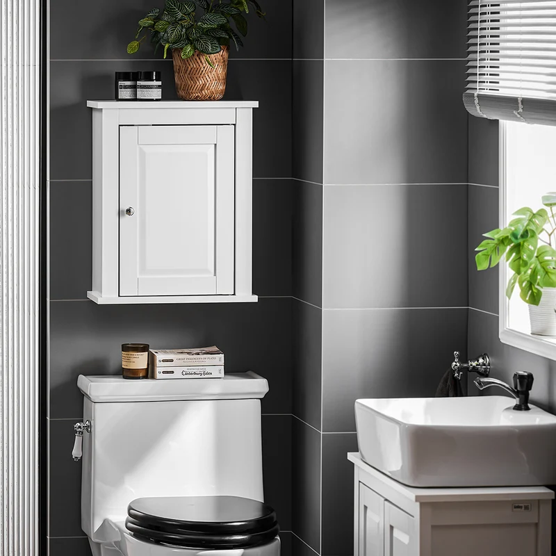 sebuyfr.comG203-W Meuble Haut de Salle de Bain, 1 porte Placard Commode Meuble de Rangement