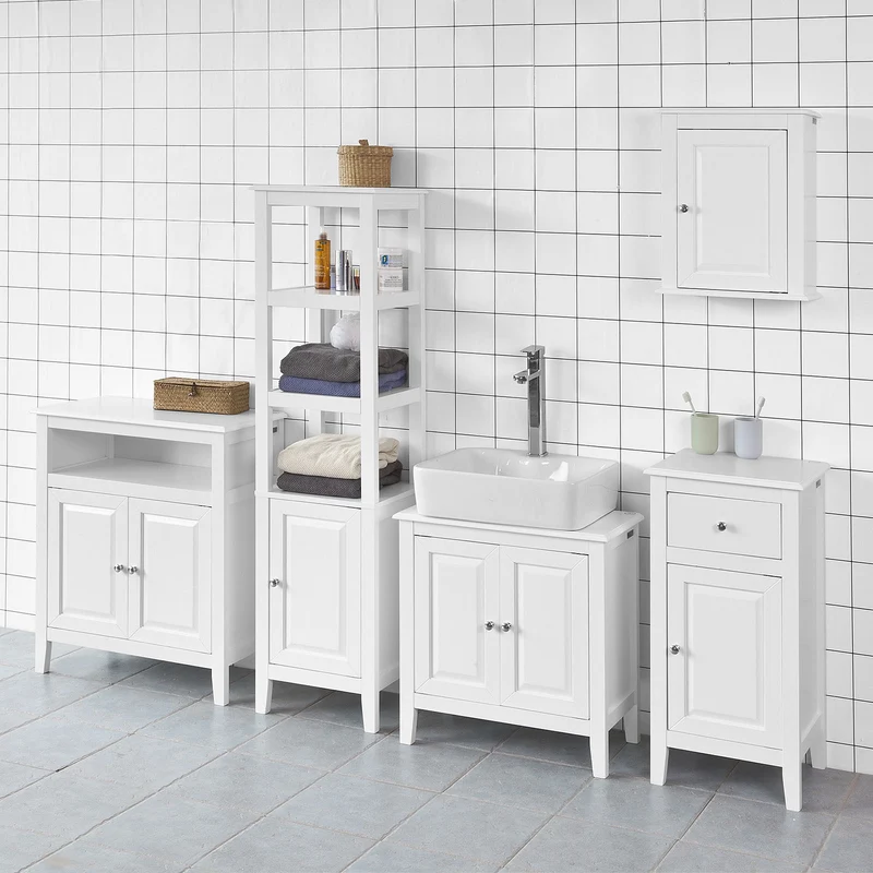 sebuyfr.comG204-W Meuble Bas de Salle de Bain Armoire Toilette Buffet commode – Blanc