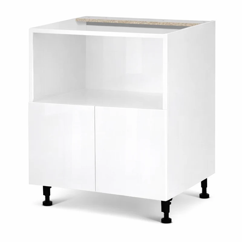 Cabinet de bas micro-onde 2 portes - 24 pouces de large - Mélamine Laquée Blanche