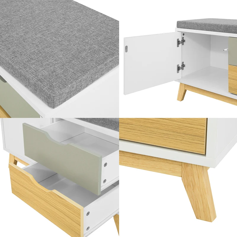 SoBuy FSR92-W Banc à Chaussures avec Coussin Rembourré, 2 Tiroirs et 1 Porte pour Entrée – 80x38x51 cm, Blanc