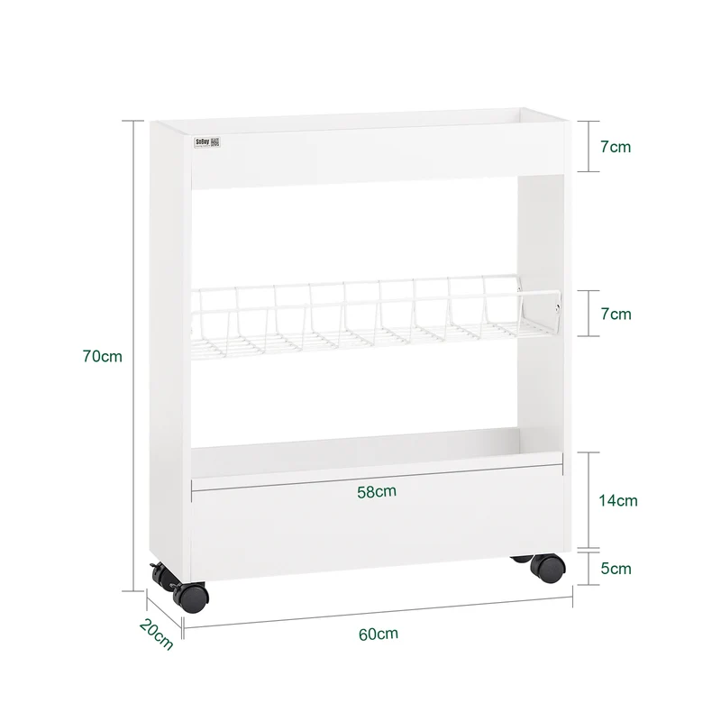 SoBuy BZR46-W Chariot de Rangement Mobile sur 3 Niveaux Étagère de Niche à Roulettes en Bois et métal