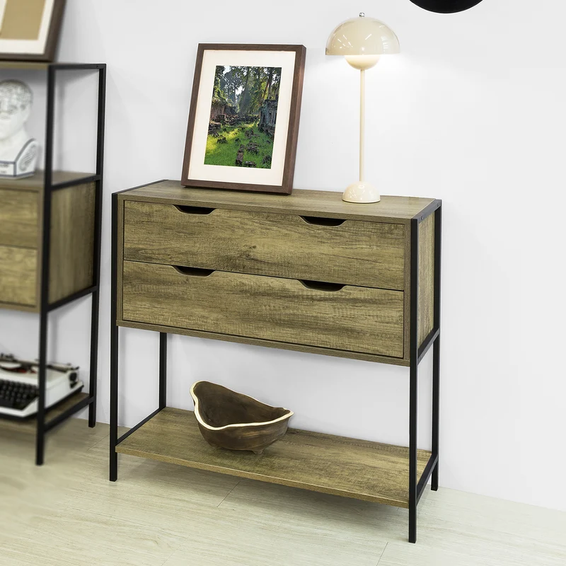 SoBuy FSB39-T Table Console Meuble d'entrée avec 2 tiroirs Buffet Placard à 2 Niveaux