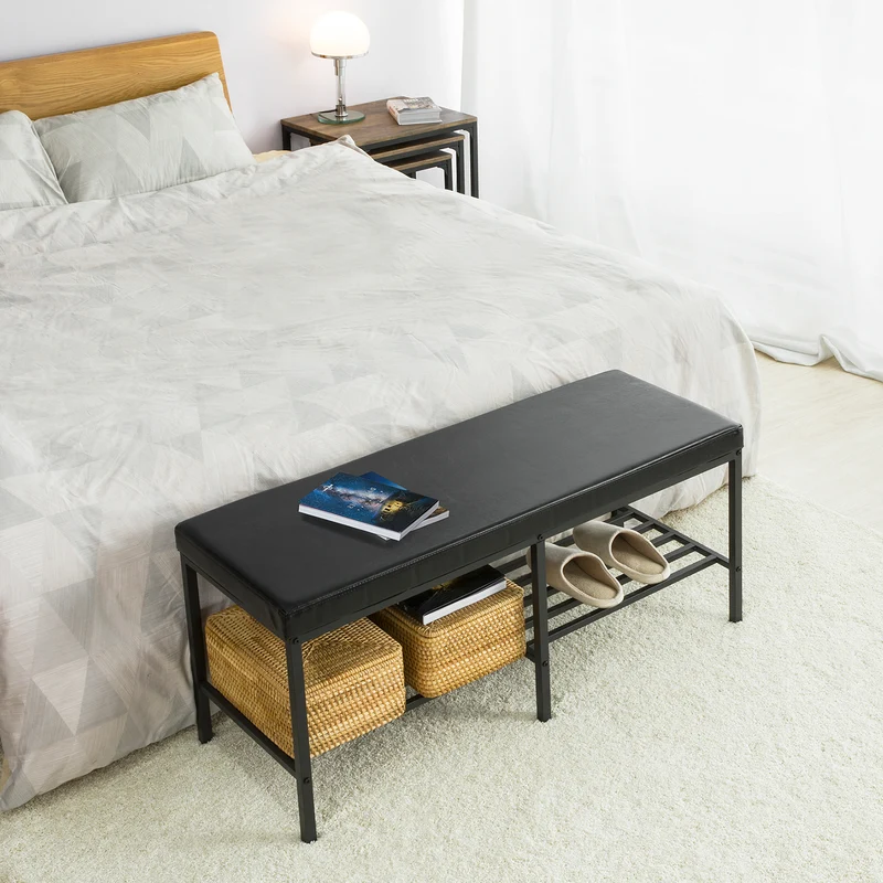 SoBuy FSR93-SCH Banc de Rangement à Chaussures Meuble avec Assise Tabouret en Similicuir
