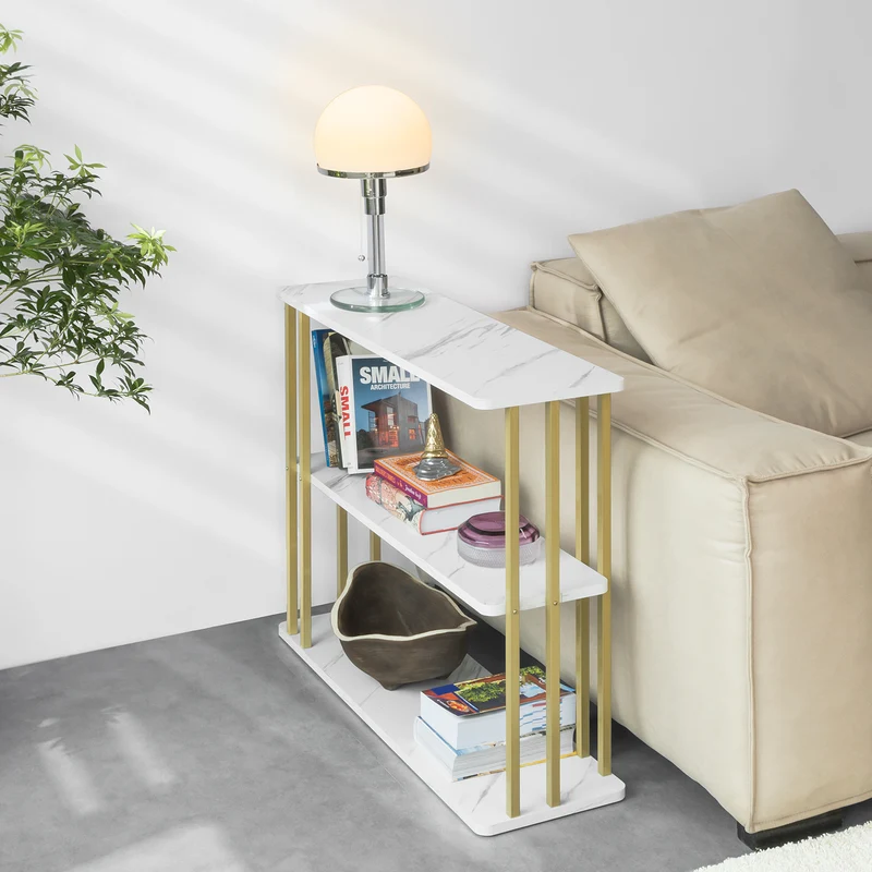 SoBuy FBT96-G Bout de Canapé de Rectangle Table d’Appoint Marbre Cadre et Pieds en Fer
