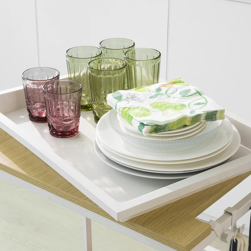 SoBuy SVW13-W Chariot de Rangement à l'île de Cuisine avec 2 Plateaux Amovibles et 3 Crochets