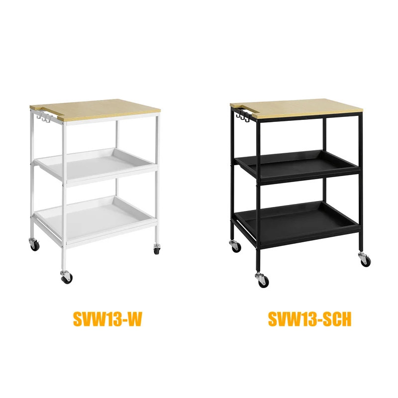 SoBuy SVW13-SCH Chariot de Rangement à l'île de Cuisine avec 2 Plateaux Amovibles et 3 Crochets