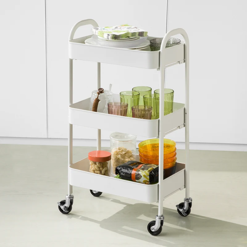 SoBuy SVW11-W Chariot de Rangement à 3 Niveaux Mobile à 3 Etagères en Métal