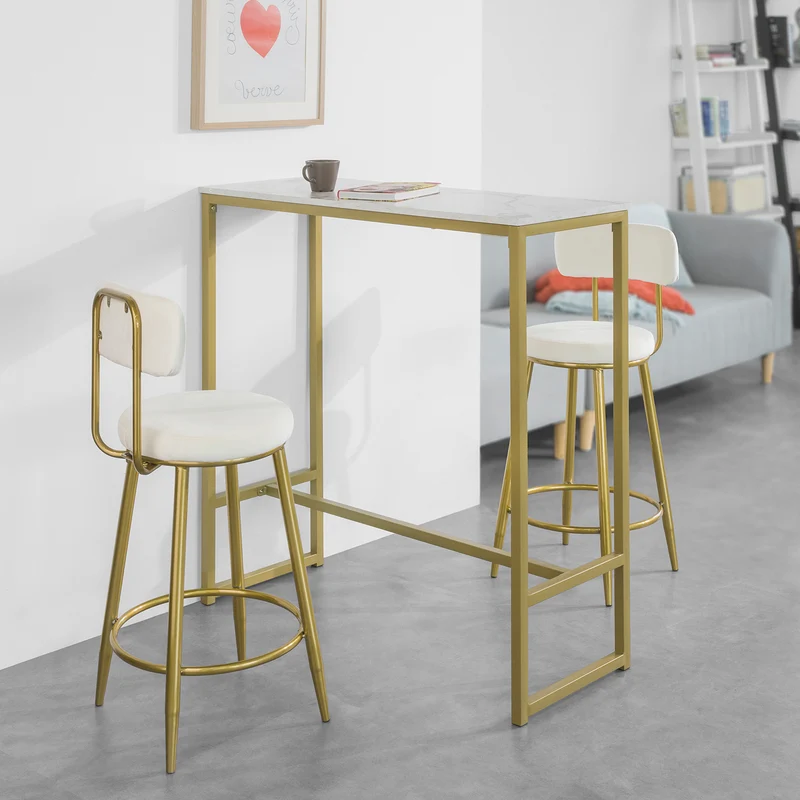 SoBuy FSB34-G Table de Bar Effet Marbre Table Haute de Bar Table à Manger Mange-Doré
