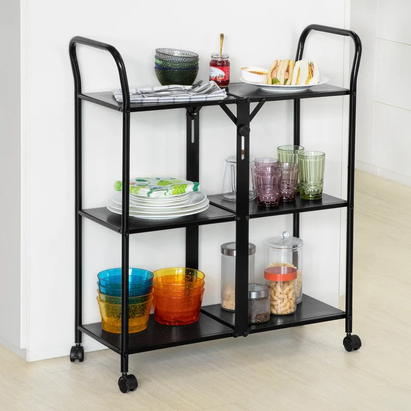 SoBuy SVW02-Sch Desserte de Cuisine Pliante Chariot de Bar Desserte à Roulettes
