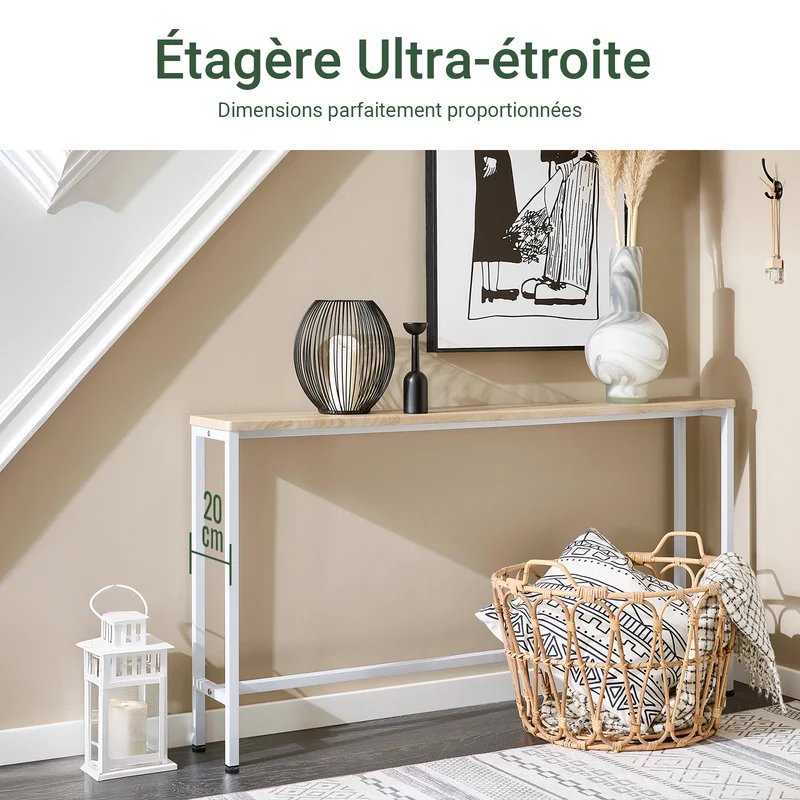 SoBuy FSB19-Z Console Entrée Meuble Couloir Étagère Arrière Canapé – Structure Métal Robuste, Design Moderne Ultra Fin – Idéal pour Salon, Chambre, Entrée – 120x20x65cm