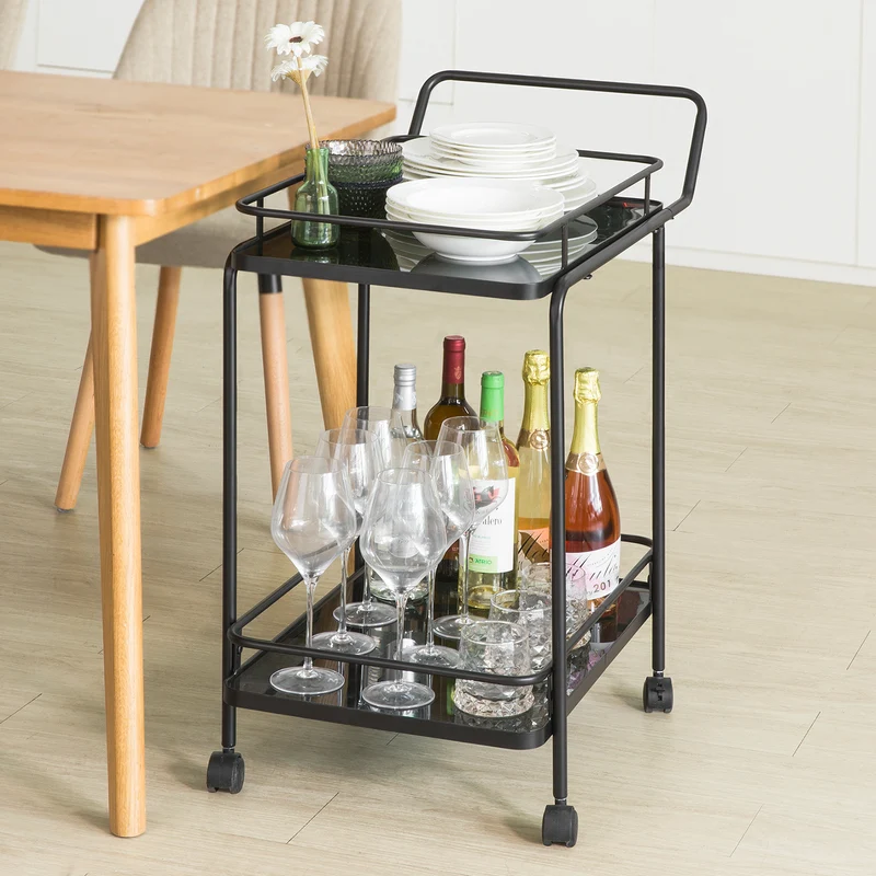 SoBuy SVW14-Sch Chariot de Bar Desserte sur Roulettes Chariot de Service Cuisine Structure en Métal