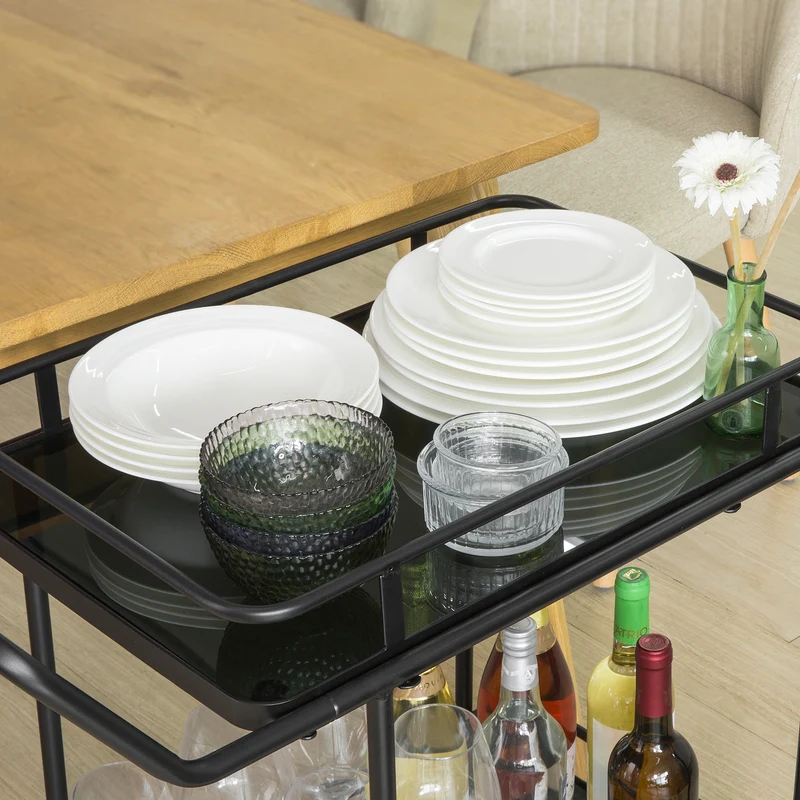 SoBuy SVW14-Sch Chariot de Bar Desserte sur Roulettes Chariot de Service Cuisine Structure en Métal