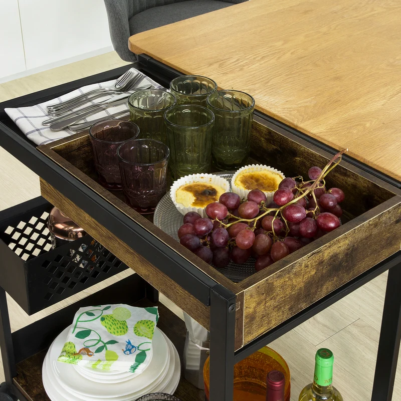 SoBuy SVW07-SCH Chariot de Bar Desserte à roulettes Chariot de Service Cuisine Commode Roulant