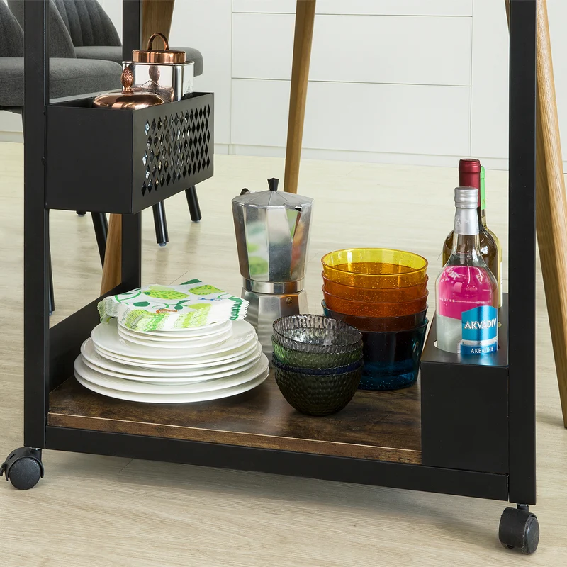 SoBuy SVW07-SCH Chariot de Bar Desserte à roulettes Chariot de Service Cuisine Commode Roulant