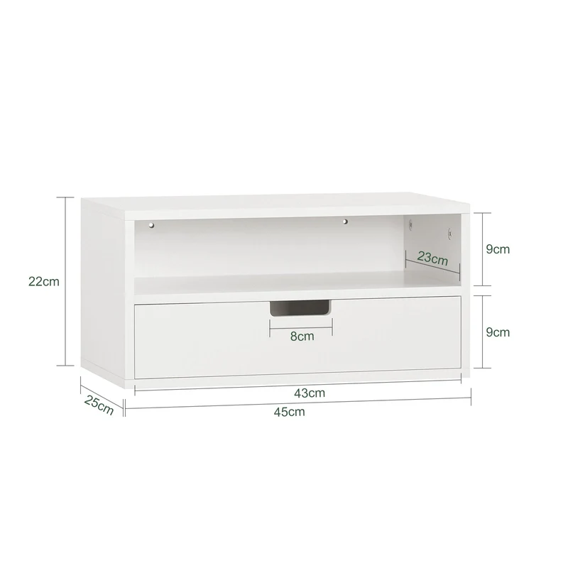SoBuy NKD03-Wx2 Table de Chevet Murale, Table de Nuit Flottante avec Tiroir et Plateau, Étagère Murale pour Chambre à Coucher, L 45 x P 25 x H 22 cm, Blanc